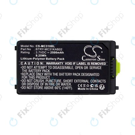 Batterie pour Symbol, Zebra MC3100, MC3190, 2500mAh, Li-Pol, 3.7V, BTRY-MC31KAB02, HQ