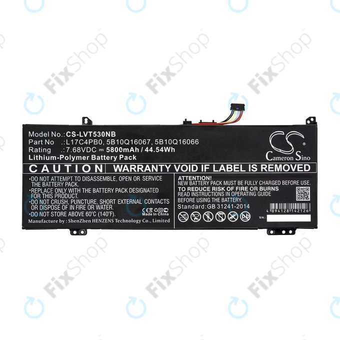 Batterie pour Lenovo Air 14, Flex 6, Ideapad 530, Yoga 530, 5800mAh, Li-Pol, 7.68V, L17C4PB0, HQ
