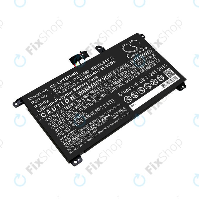 Batterie pour Lenovo ThinkPad P51s, P52s, T570, T580, 2050mAh, Li-Pol, 15.28V, 00UR891, HQ