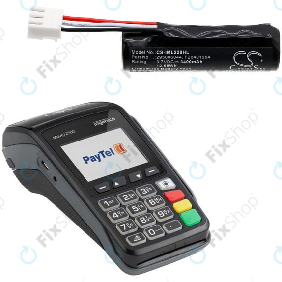 Batterie pour Ingenico IWL220, 255, 258, 280, Ingenico MOVE 2500, 3000, 3500, 3400mAh, Li-Ion, 3.7V, 295006044, HQ