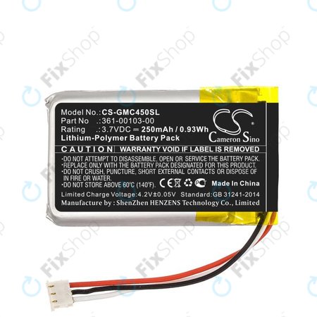 Batterie pour Garmin DashCam 45, DashCam 46, DashCam 55, DashCam 56, DashCam 66, 250mAh, Li-Pol, 3.7V, 361-00103-00, HQ