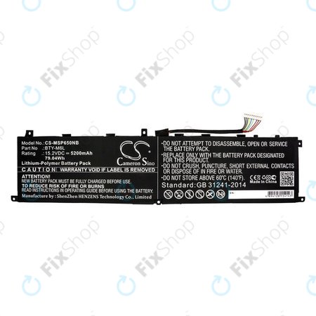 Batterie pour MSI GS65 Stealth Thin, PS63, P65 Creator 8RF, 5200mAh, Li-Pol, 15.2V, BTY-M6L, HQ