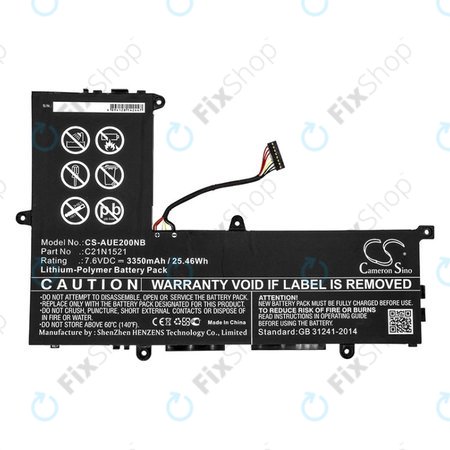 Batterie pour Asus VivoBook E200, L200, Eeebook X206, 3350mAh, Li-Pol, 7.6V, C21N1521, HQ