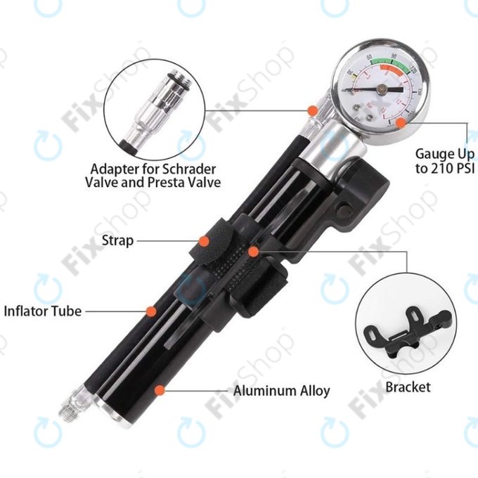Manomètre de pompe + pied de biche + outil de réparation de pneus