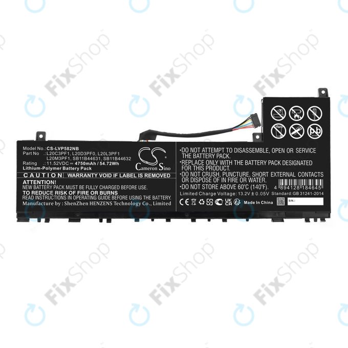 Batterie pour Lenovo IdeaPad 5 Pro 14ITL6, 4750mAh, Li-Pol, 11.52V, L20C3PF1, HQ