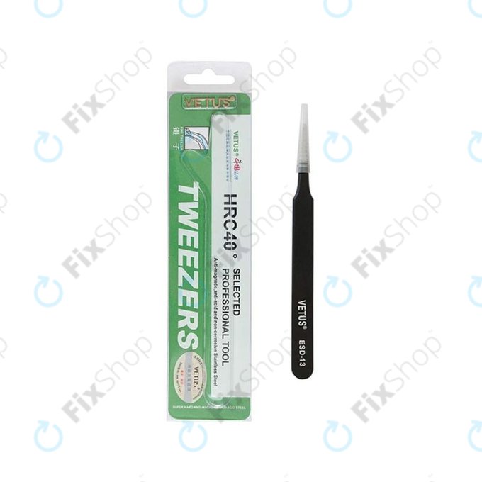 Vetus ESD-13 - Pince à épiler antistatique en métal à pointe plate (115 mm)