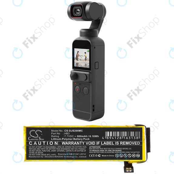 Batterie pour DJI Osmo Pocket, Pocket 2, 800mAh, Li-Pol, 7.7V, HB3, HQ
