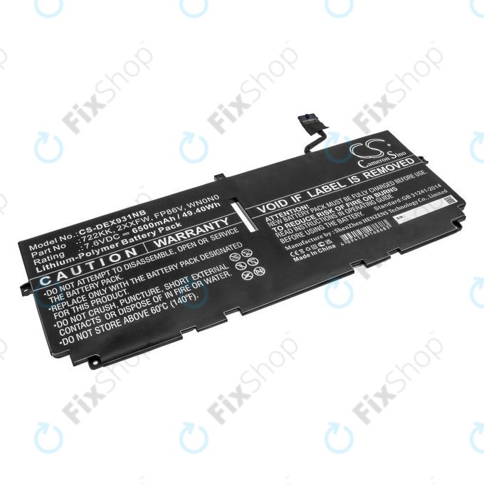 Batterie pour Dell XPS 13 9300, 9380, 9310, 6500mAh, Li-Pol, 7.6V, 2XXFW, HQ