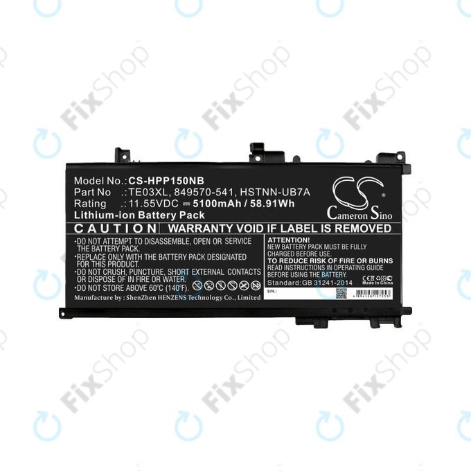 Batterie pour HP Omen 15, Pavilion 15, WASD 15, 5100mAh, Li-Ion, 11.55V, TE03XL, HQ