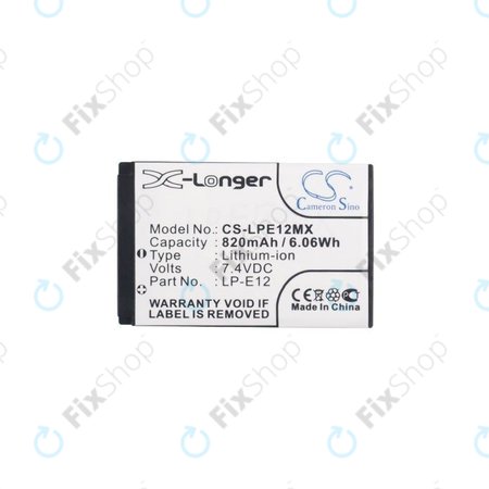 Canon EOS 100D, M, M2, M10, M50, M100, Kiss X7, SL1, PowerShot SX70 HS, Rebel SL1 - Batterie LP-E12 Li-Ion 820mAh HQ