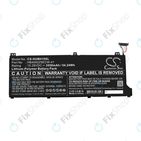 Batterie pour Honor MagicBook 14, Huawei MateBook D14, MediaPad D14, MagicBook 14, 3550mAh, Li-Pol, 15.28V, HB4692Z9ECW-41, HQ