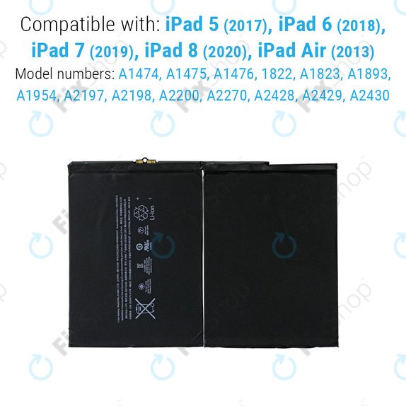 Batterie pour iPad Air, iPad (5th Gen 2017 - 9th Gen 2021), 8827mAh