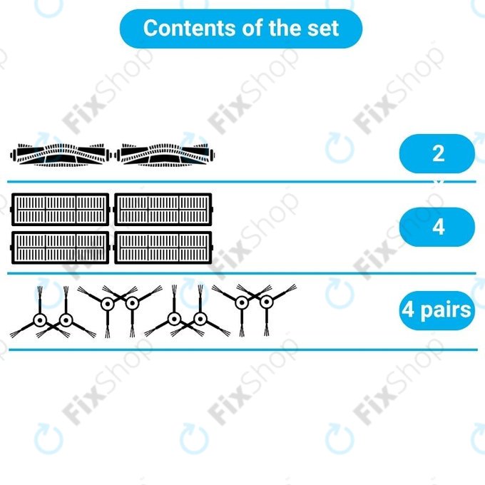 Kit de pièces de rechange pour iRobot Roomba Combo 1138, Ecovacs Deebot Ozmo 930 (2x Brosses principales, 4x Filtres, 4 paires de brosses latérales)