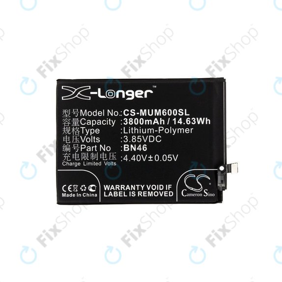 Batterie pour Xiaomi Redmi Note 8T, 3800mAh, Li-Pol, 3.85 V, BN46, HQ