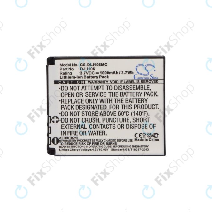 Batterie pour Kodak PIXPRO SP1, Kodak PIXPRO SP1 HD, 1000mAh, Li-Ion, 3.7V, D-LI106, HQ