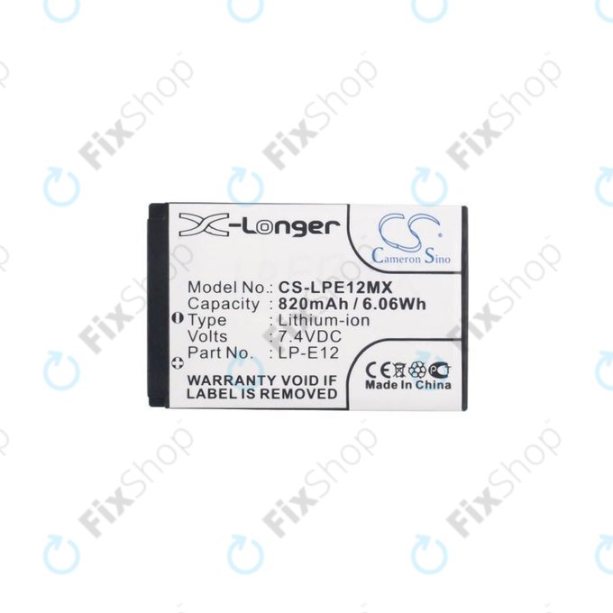 Canon EOS 100D, M, M2, M10, M50, M100, Kiss X7, SL1, PowerShot SX70 HS, Rebel SL1 - Batterie LP-E12 Li-Ion 820mAh HQ