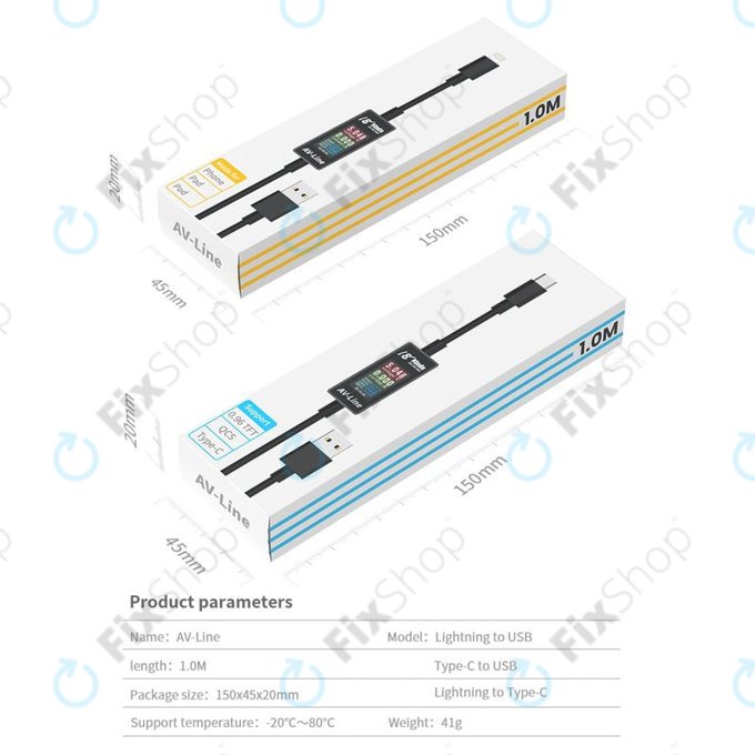 AV-Line - Câble de chargement à détection intelligente (Lightning - USB-C)
