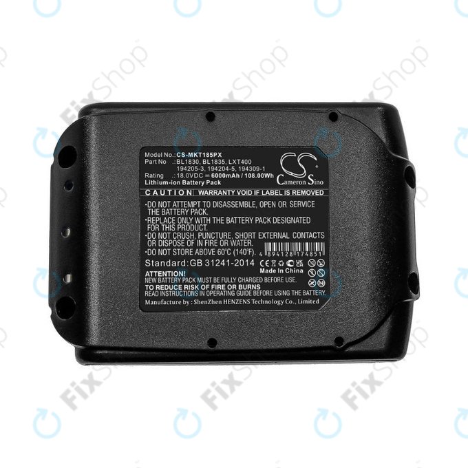 Makita 18V - Batterie BL1830, BL1835, LXT400,194205-3, 194204-5, 194309-1 Li-Ion 18.0V 6000mAh HQ