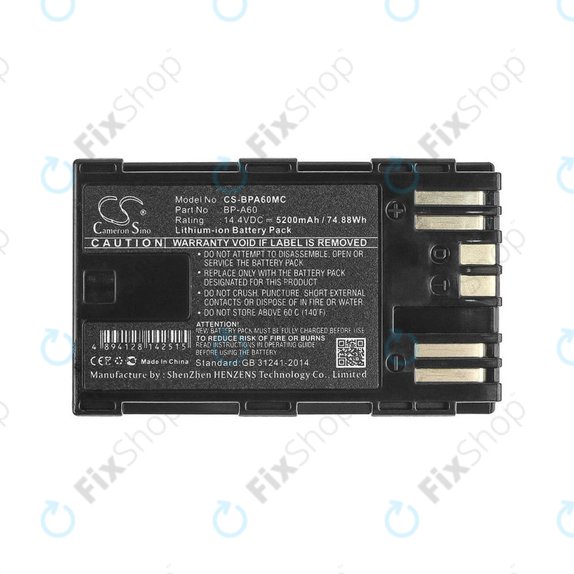 Batterie pour Canon EOS S200, C300, 5200mAh, Li-Ion, 14.4V, BP-A60, HQ