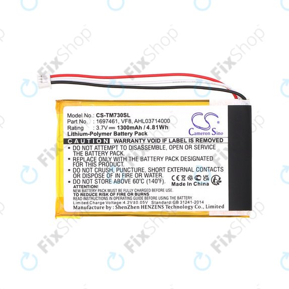 Batterie pour TomTom Go 530 Live, 630T, 720, 730T, 930T, 1697461, Li-Polymer, 3.7V, 1300mAh, HQ