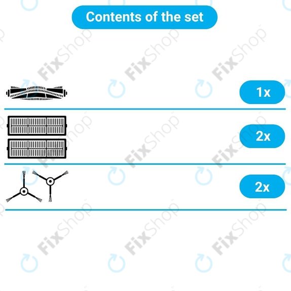 Kit de pièces de rechange pour Xiaomi Roborock S5 Max, S6, S6 MaxV, S6 Pure, Xiaowa E3 (1x Brosse principale, 2x Filtre, 2x Brosse latérale – noire)