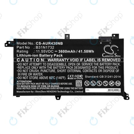 Batterie pour Asus VivoBook S14, S430FA, 3600mAh, Li-Ion, 11.55V, B31N1732, HQ