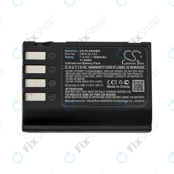 Batterie pour Panasonic Lumix DC-S5, DC-S5K, GH5, G9, GH5S, 1600mAh, Li-Ion, 7.4V, DMW-BLK22, HQ
