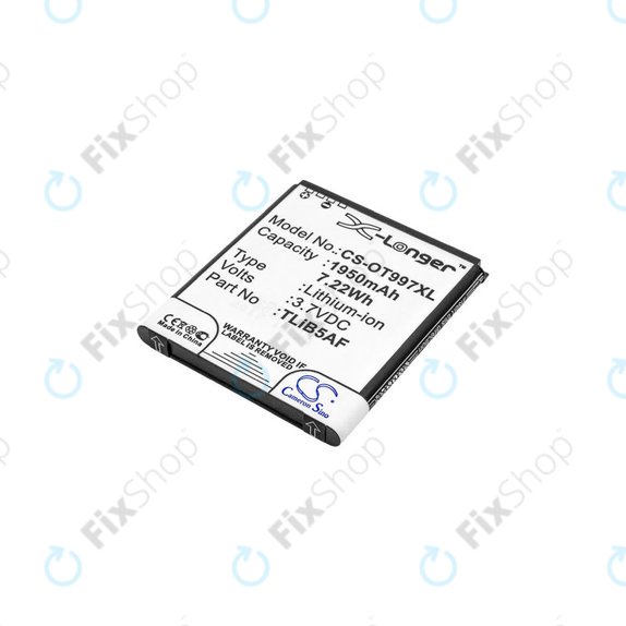 Batterie pour Alcatel One Touch 997, X Pop, TCL S710, S800, 1950mAh, Li-Ion, 3.7V, TLiB5AF, HQ