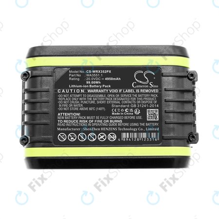 Batterie pour Worx WX800.9 MAX, WX-JCR.9, 4950mAh, Li-Ion, 20V, WA3551.1, HQ