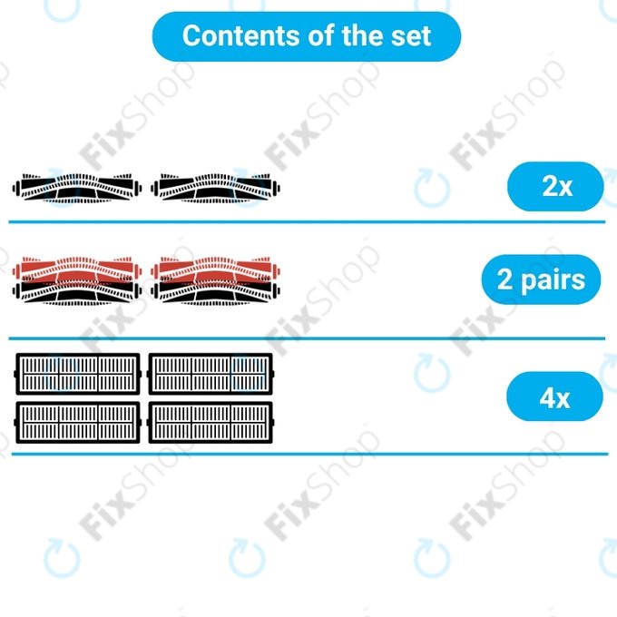 Kit de pièces de rechange pour Bissell Crosswave 17132, 2225N, 2582N, 3551N (2x brosse rotative pour tapis, 2 paires de brosses rotatives pour différentes surfaces, 4x Filtre)