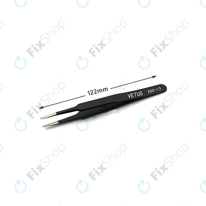 Vetus ESD-13 - Pince à épiler antistatique en métal à pointe plate (115 mm)