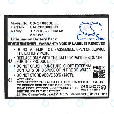 Batterie pour Alcatel Onetouch, 800mAh, Li-ion, 3.7V, BTR510AB, HQ