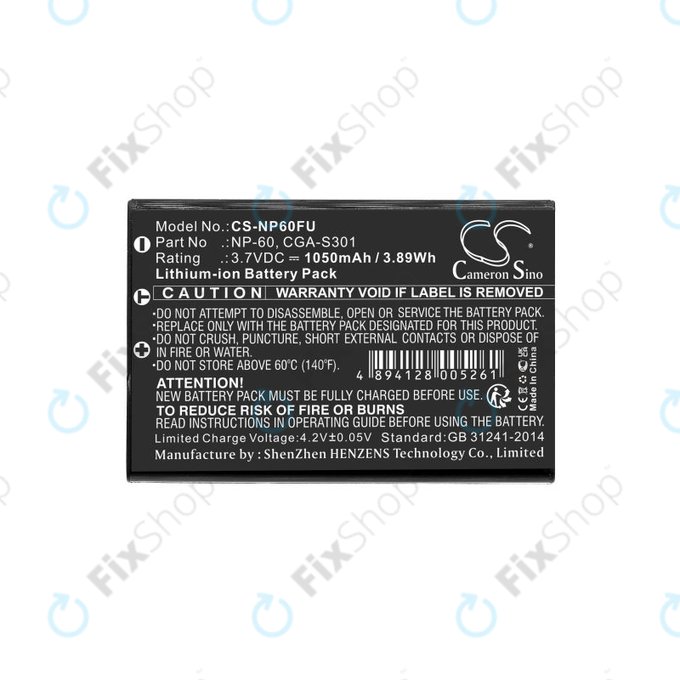 Batterie pour Agfa, HP Photosmart, Toshiba Camileo, 1050mAh, Li-Ion, 3.7V, NP-60, COMA-BP1, HQ