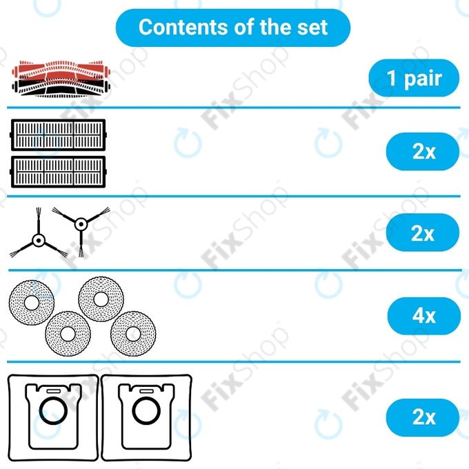Kit de pièces de rechange pour Dreame X50 Ultra, L50 Ultra, L40s Ultra, L40s Pro Ultra, X50 Master, Mova V50 (1 paire de brosses pr, 2x Filtre, 2x Brosse latérale, 4x Chiffon de vadrouille, 2x Sac à p