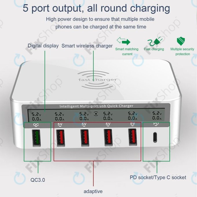 WLX-818F Station de charge de service avec USB 3.0 et USB-C
