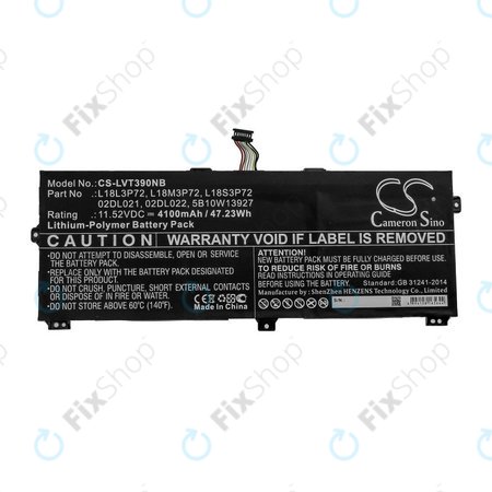 Batterie pour Lenovo ThinkPad X390, Yoga X390, 4100mAh, Li-Pol, 11.52V, 02DL021, HQ
