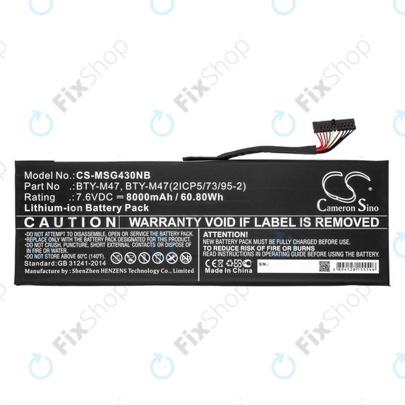 Batterie pour MSI GS40, GS43, MS14, 8000mAh, Li-Ion, 7.6V, BTY-M47, HQ