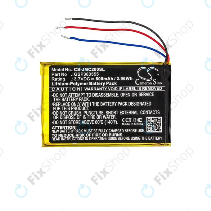 Batterie pour JBL Clip 2, 800mAh, Li-Pol, 3.7V, GSP383555, HQ