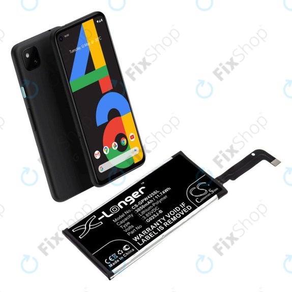 Batterie pour Google Pixel 4a 4G, 3050mAh, Li-Pol, 3.85 V, G025J-B, HQ
