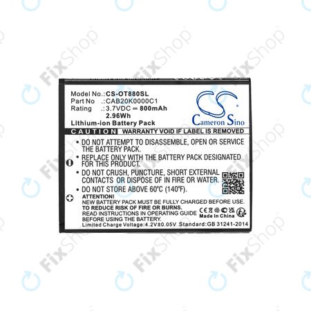 Batterie pour Alcatel Onetouch, 800mAh, Li-ion, 3.7V, BTR510AB, HQ