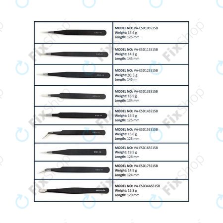 ESD Jeu de pinces à épiler antistatiques en acier inoxydable 9 en 1