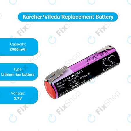 Karcher WV1, WV2, WV2 Plus, WV2 Premium, WV50 Plus, WV70 Plus - Batterie INR18650 Li-Lon 3.7V 2900mAh HQ