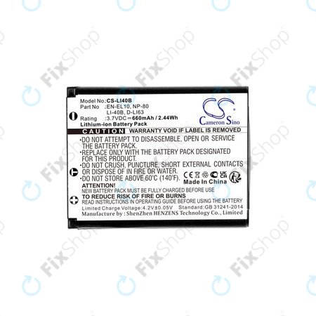 Batterie pour Olympus MJU, AGFA Optima, Praktica Luxmedia, 660mAh, Li-Ion, 3.7V, LI-42B, HQ