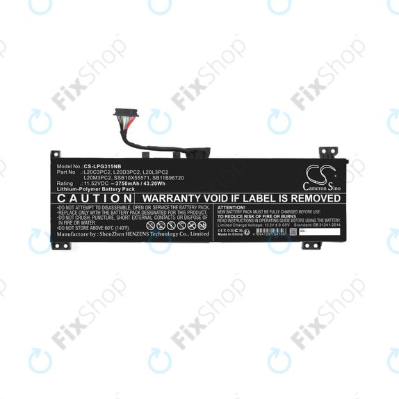 Batterie pour Lenovo IdeaPad Gaming 3, 3750mAh, Li-Pol, 11.52V, L20C3PC2, HQ