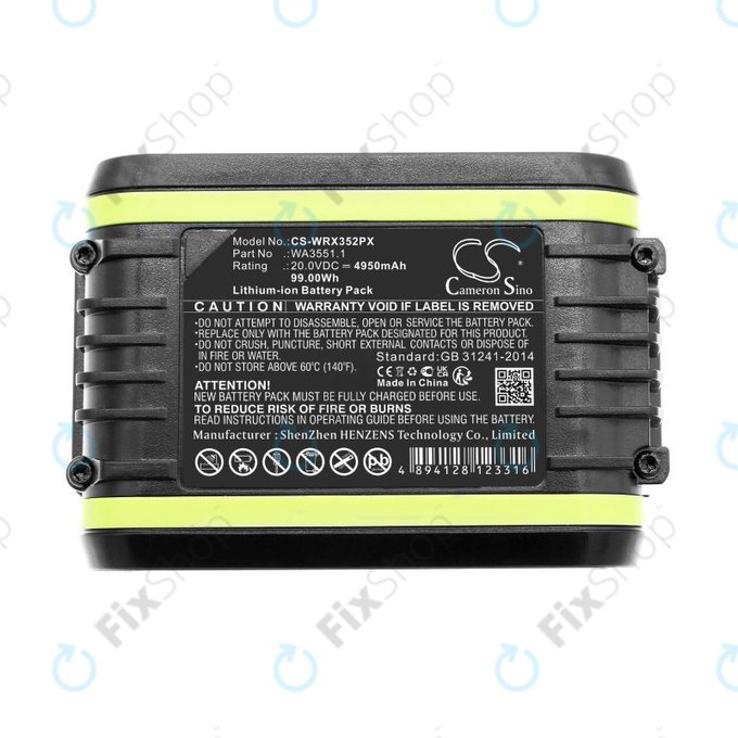Batterie pour Worx WX800.9 MAX, WX-JCR.9, 4950mAh, Li-Ion, 20V, WA3551.1, HQ