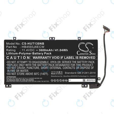 Batterie pour Huawei MateBook 13, 13 i7, 3600mAh, Li-Pol, 11.4V, HB4593J6ECW, HQ