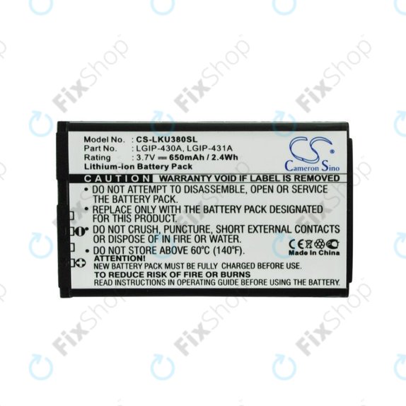Batterie pour LG 230 Nite, 650mAh, Li-Ion, 3.7V, LGIP-430A, HQ
