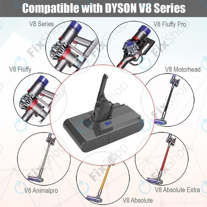 Dyson V8 - Batterie 215681, PM8-US-HFB1497A Li-Ion 21.6V 3000mAh