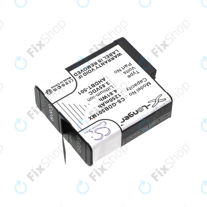 Batterie pour Gopro Hero 8, Hero 6, 1250mAh, Li-Ion, 3.85V, AHDBT-501, HQ