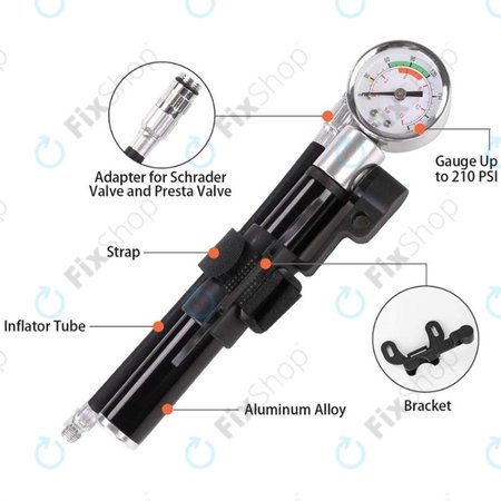 Manomètre de pompe + pied de biche + outil de réparation de pneus